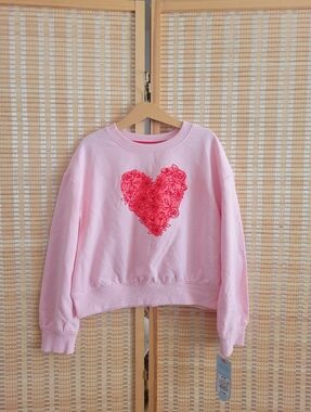 Cat & Jack Pink Sweatshirt with Red Floral Heart